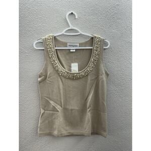Bloomingdales Womens Tank Top Size Medium Champagne Cashmere Embellished NWT